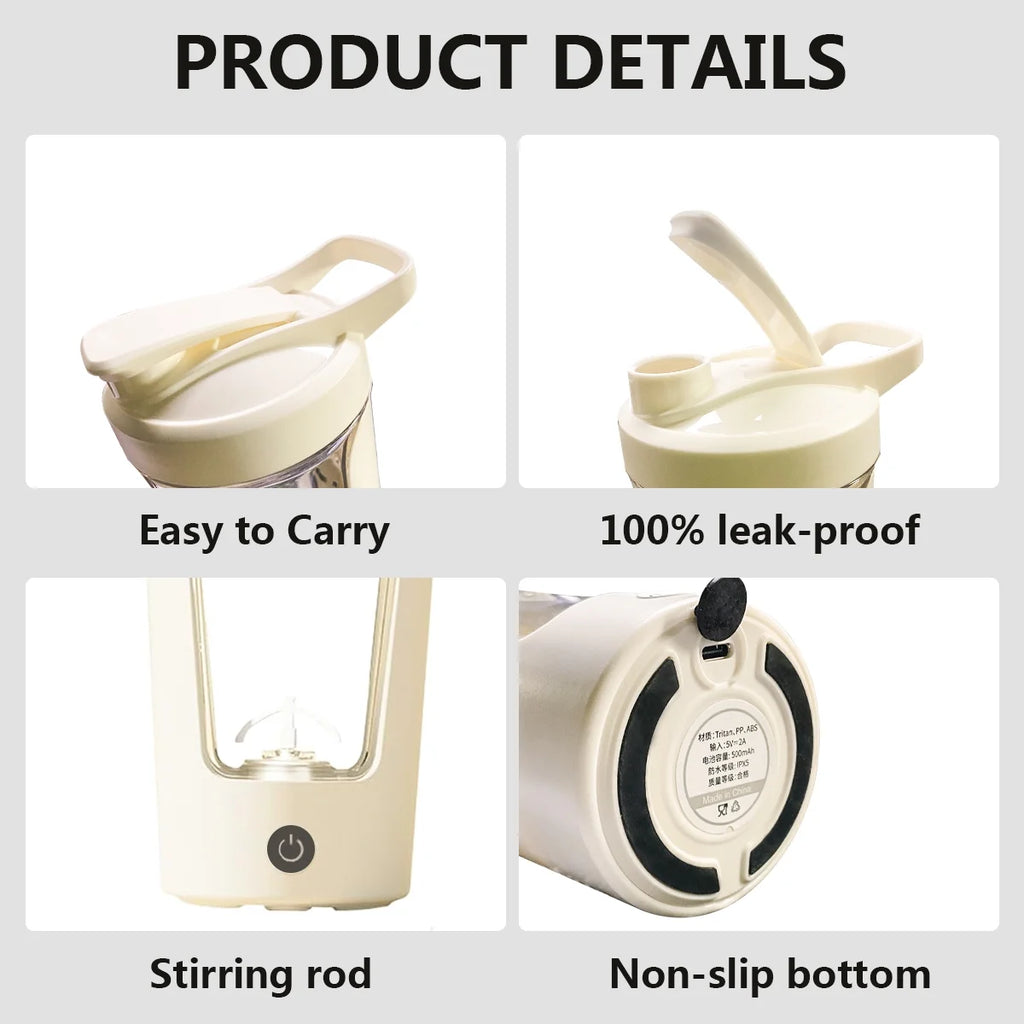 Electric Shaker Bottle for Protein ,Rechargeable Drink Mixer Cup for Coffee Milk Mixing,White